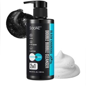 Soo'AE Black Charcoal‎ 2 𝗶𝗻 1 Oxygen Double Bubble Mask Cleanser face wash new